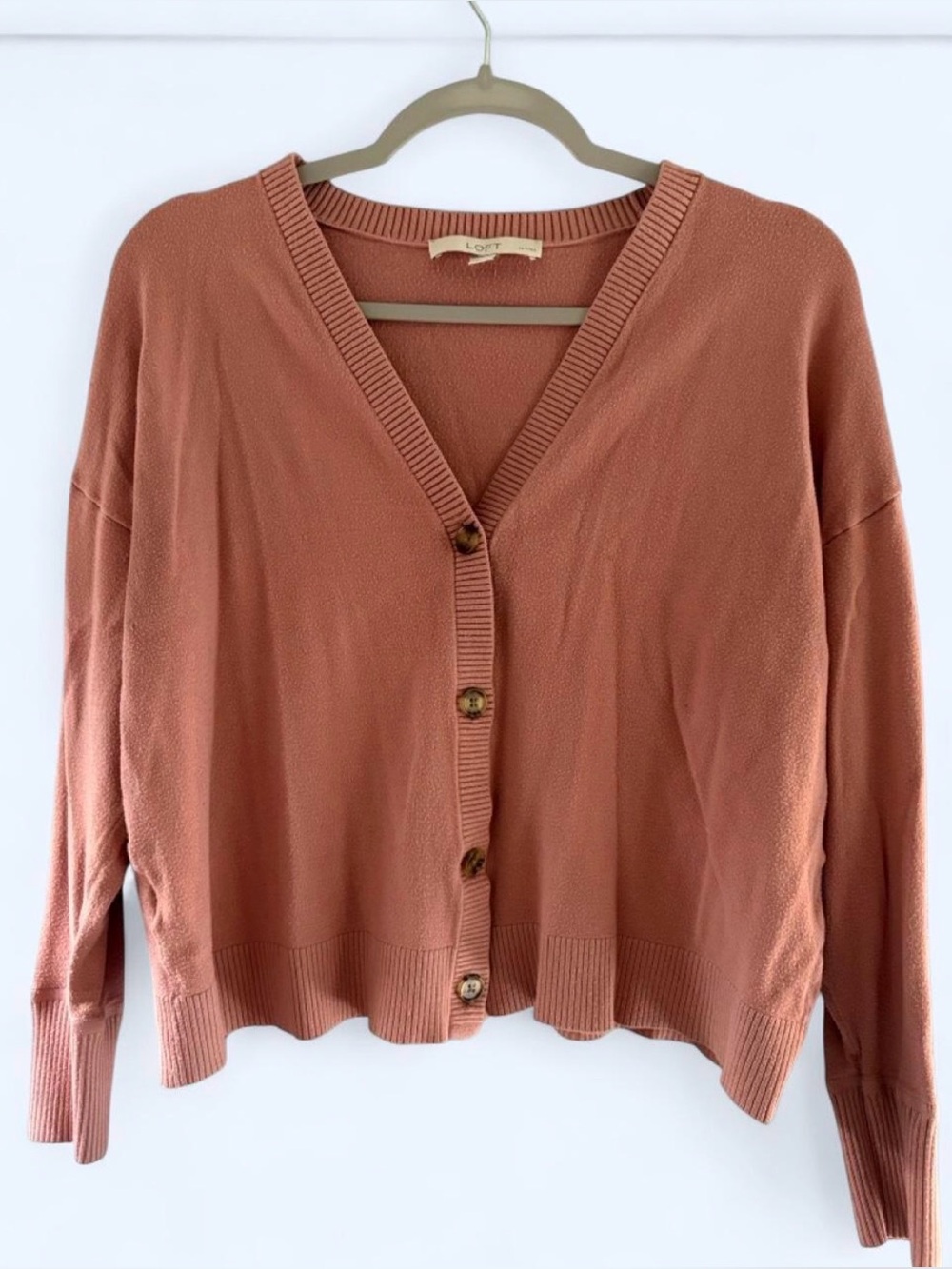 LOFT Dusty Rose Button-Front V-Neck Cardigan